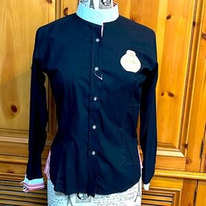 Never worn, Equine Couture riding blouse.  Gold patch and embroidery